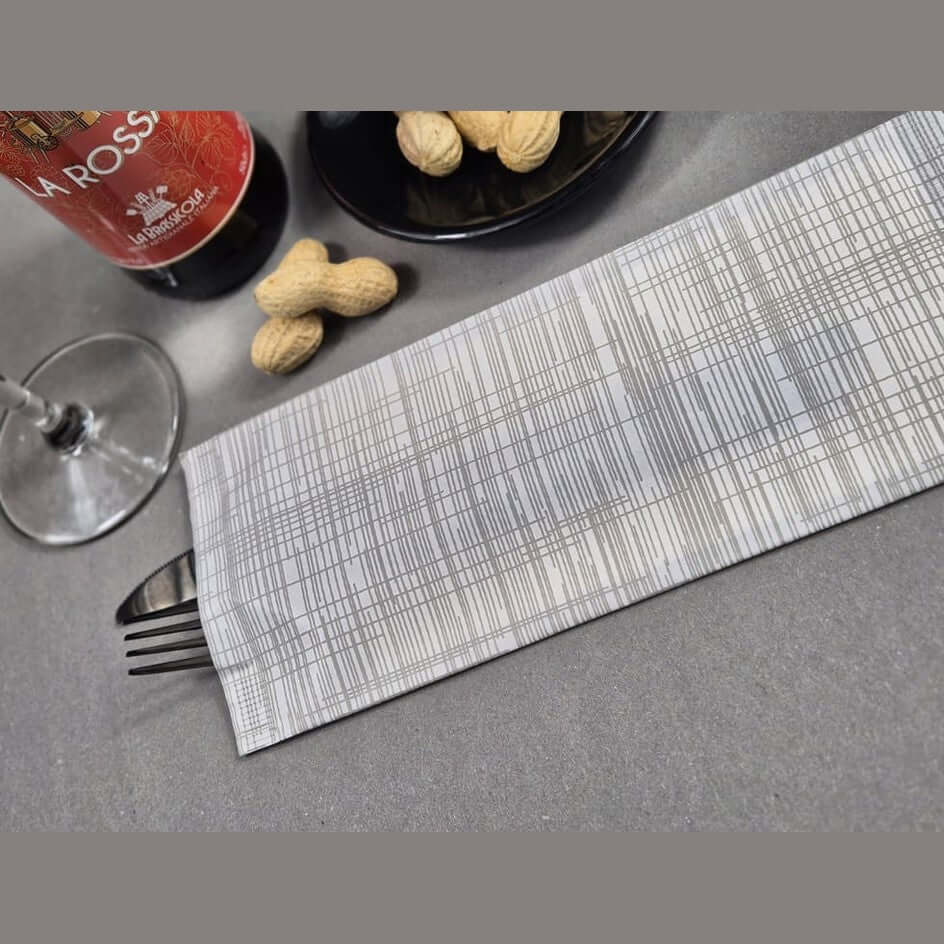 Busta portaposate Graffi grigia con tovagliolo Airwave – 1000 pz.