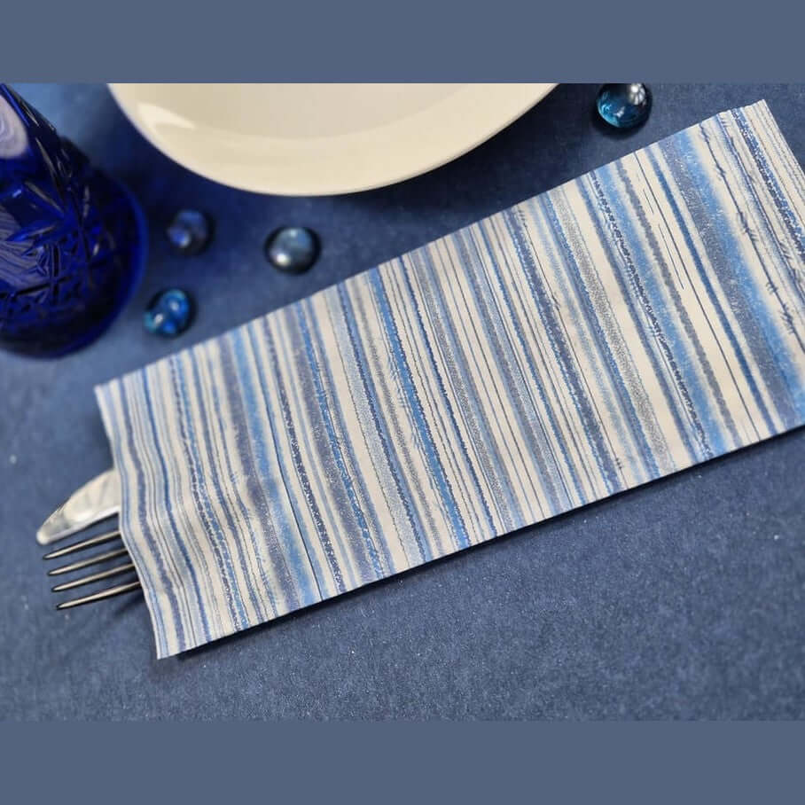 Busta portaposate Righe Blu con tovagliolo Airwave – 1000 pz.