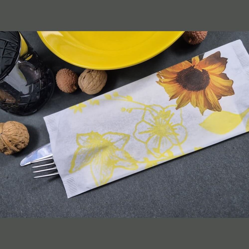 Busta portaposate Girasoli con tovagliolo Airwave – 1000 pz.