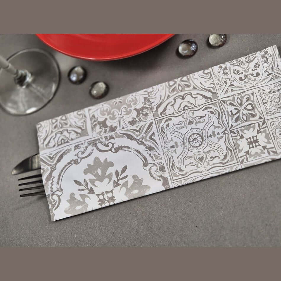 Busta portaposate Azulejos Grigia con tovagliolo Airwave – 1000 pz.