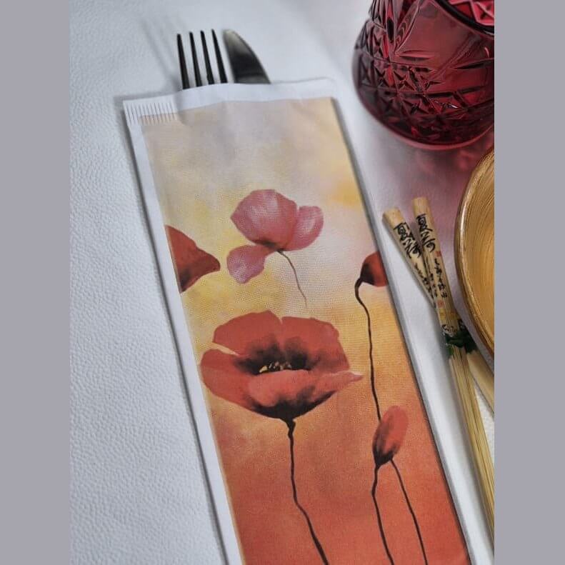 Busta portaposate Papaveri con tovagliolo Airwave – 1000 pz.