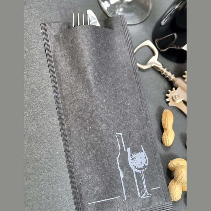 Busta portaposate Vino nera in carta paglia con tovagliolo Airwave – 1000 pz.