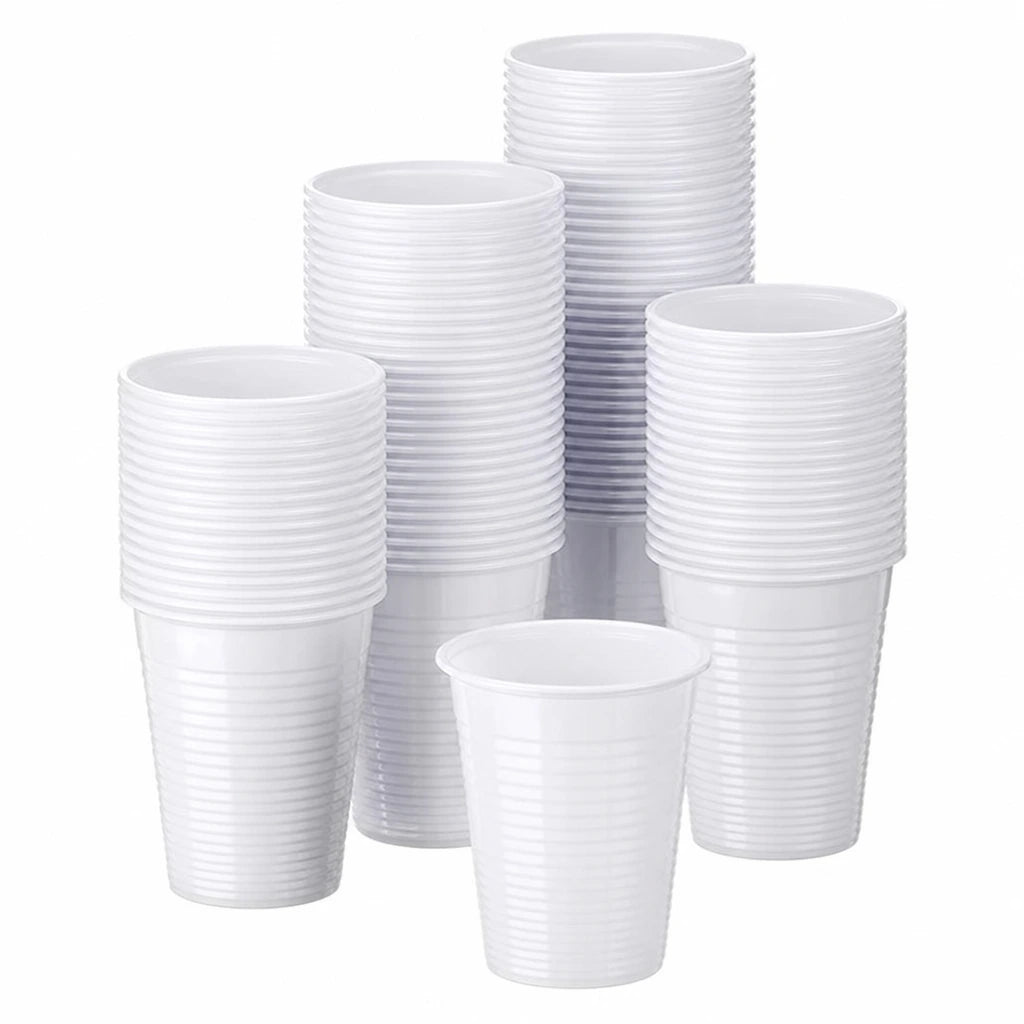 Bicchiere in Plastica Eco Bianco da 200 ml. - Cartone da 3000 pz. (100 pz. x 30) | Recreate the image exactly as it is. Don’t change, remove, combine, or add anything.