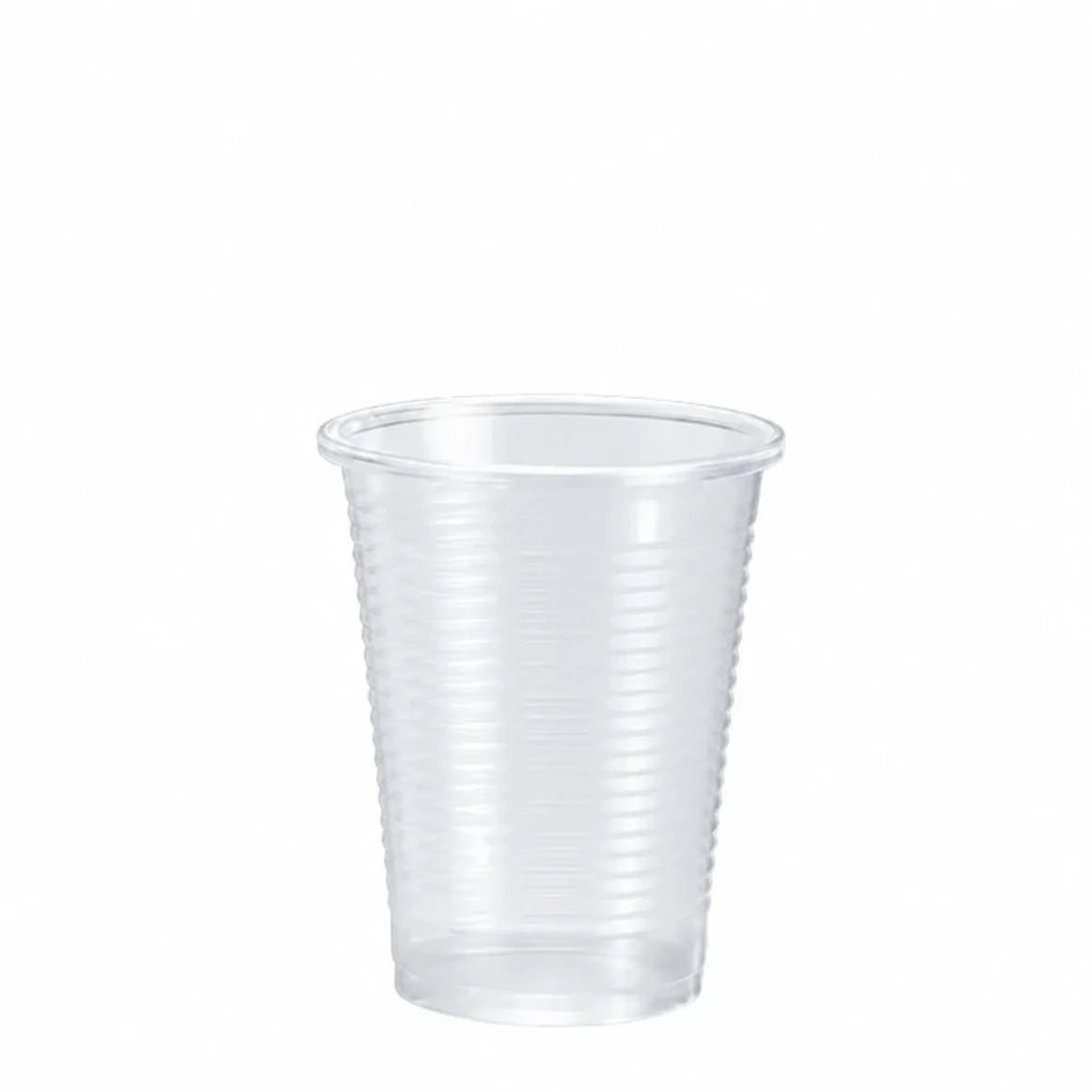 Bicchiere in Plastica Eco Trasparente da 200 ml. - Cartone da 3000 pz. (100 pz. x 30) | Recreate the image exactly as it is. Don’t change, remove, combine, or add anything.