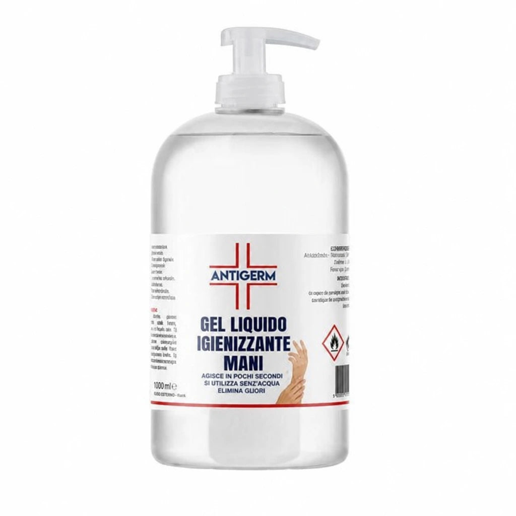Gel Antibatterico Igienizzante Mani da 1 lt. - Conf. da 12 pz. | Recreate the image exactly as it is. Don’t change, remove, combine, or add anything.