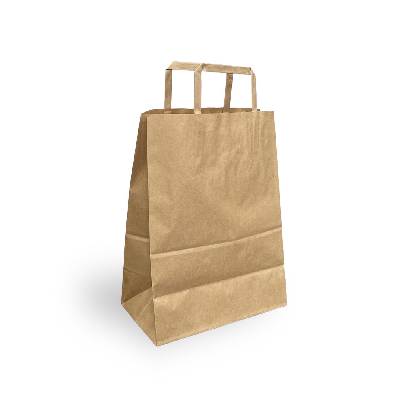 Busta shopper in carta avana da cm. 22+12x29h con manico piatto - 100 pz.