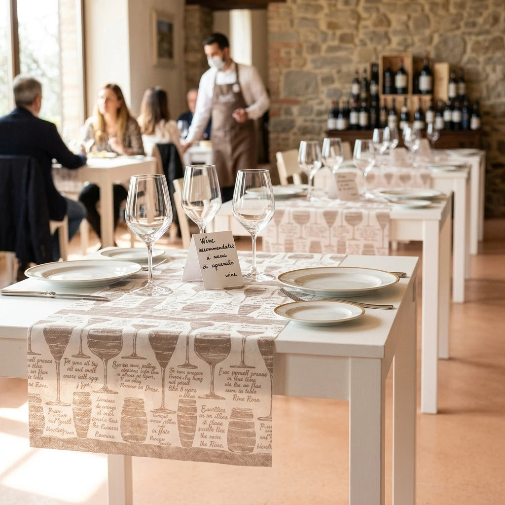 Runner Tnt Convivio Cacao Micro cm. 120X48 - 200 pz. | Vorrei che i prodotti selezionati siano ambientati in un bel ristorante luminoso e realistico, sono tutti runner monouso in tessuto non tessuto pertanto non dev