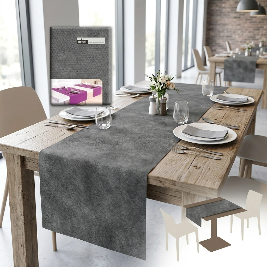 Runner Tnt Grigio Airspun cm. 120X48 - 200 pz. | Vorrei che i prodotti selezionati siano ambientati in un bel ristorante luminoso e realistico, sono tutti runner monouso in tessuto non tessuto pertanto non dev