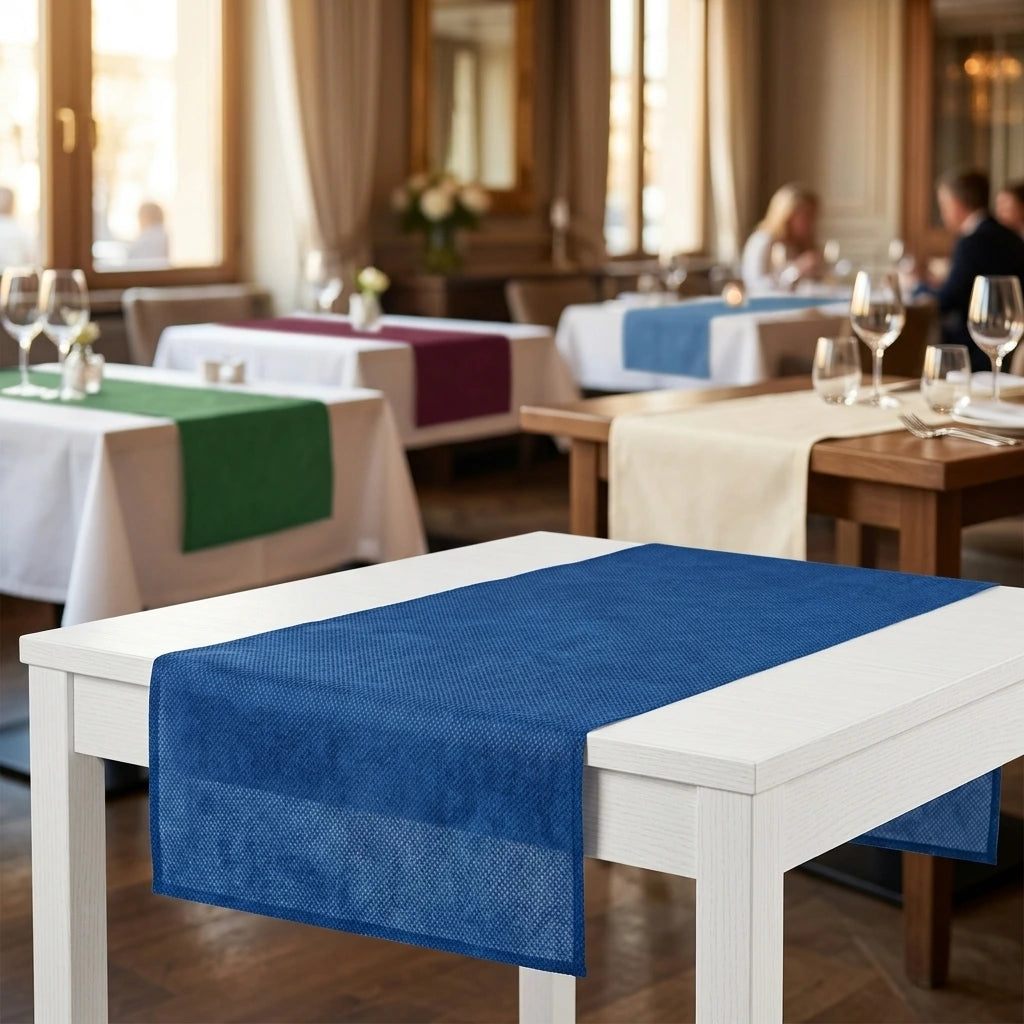 Runner Tnt Oltremare Airspun cm. 120X48 - 200 pz. | Vorrei che i prodotti selezionati siano ambientati in un bel ristorante luminoso e realistico, sono tutti runner monouso in tessuto non tessuto pertanto non dev