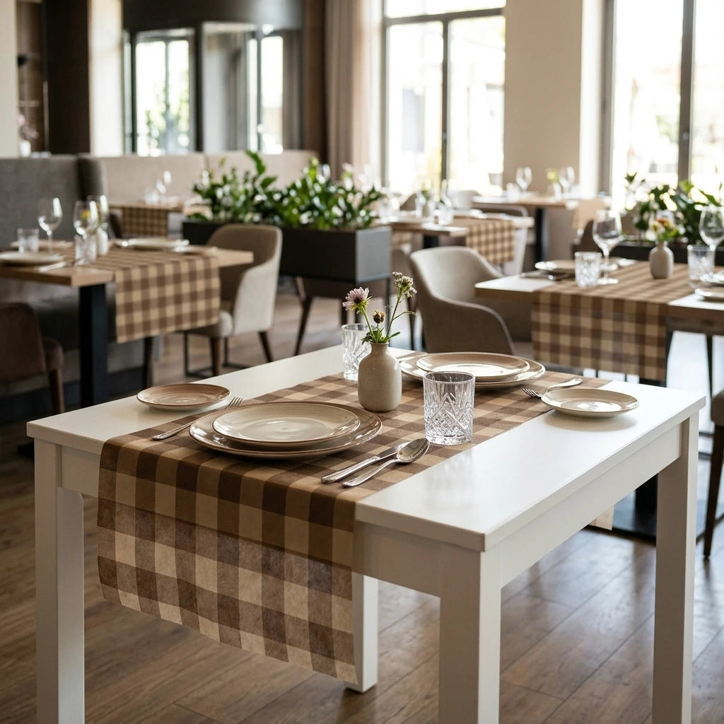Runner Tnt Rifugio Natural Plus cm. 120 X 48 - 200 pz. | Vorrei che i prodotti selezionati siano ambientati in un bel ristorante luminoso e realistico, sono tutti runner monouso in tessuto non tessuto pertanto non dev