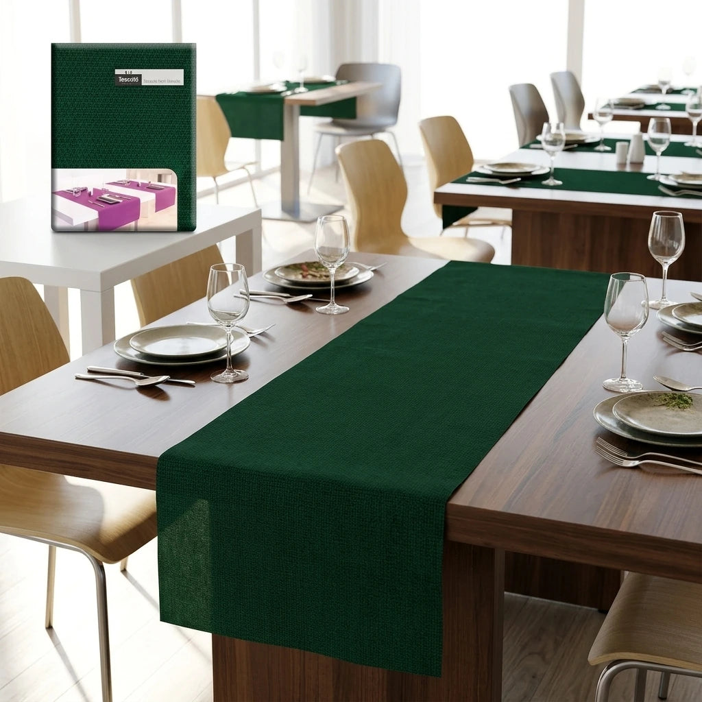 Runner Tnt Verde Ecostrong cm. 120X48 | Vorrei che i prodotti selezionati siano ambientati in un bel ristorante luminoso e realistico, sono tutti runner monouso in tessuto non tessuto pertanto non dev