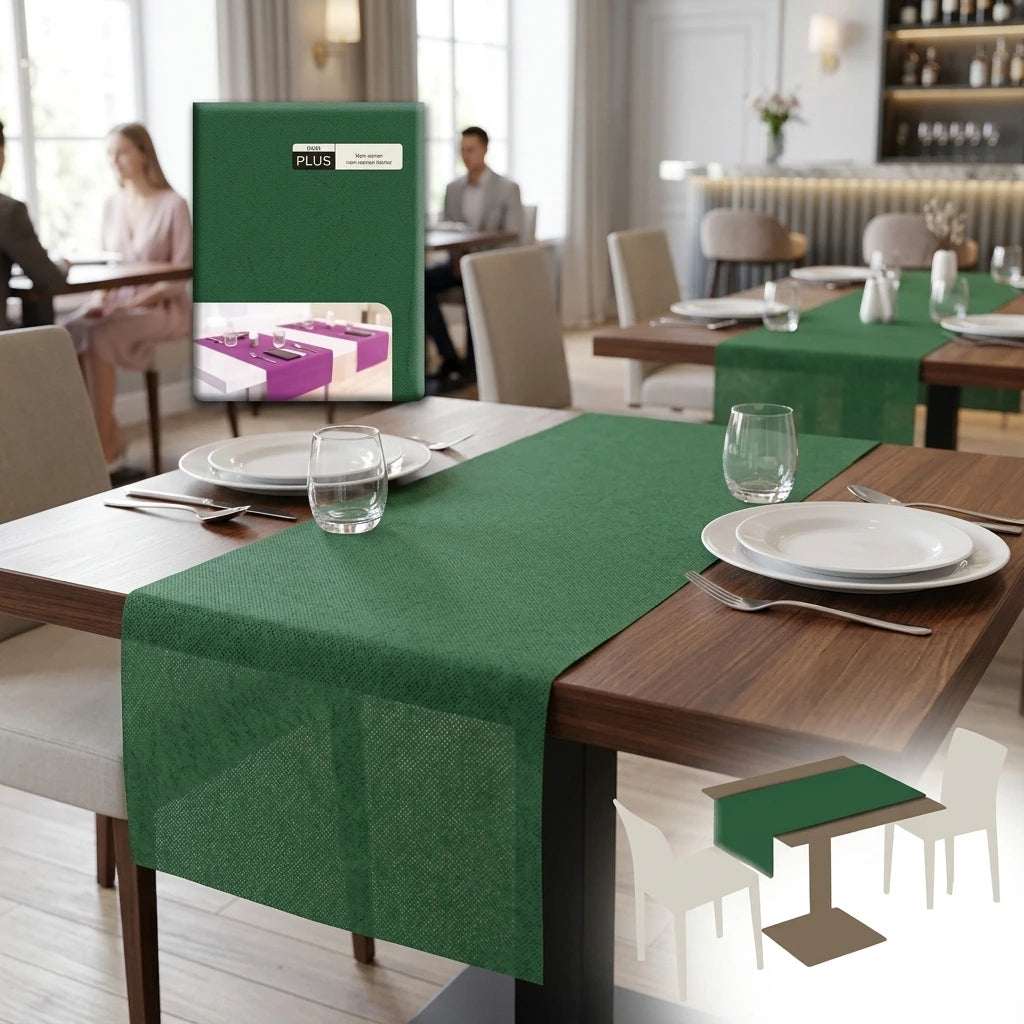 Runner Tnt Verde Superior cm. 120X40 - 200 pz. | Vorrei che i prodotti selezionati siano ambientati in un bel ristorante luminoso e realistico, sono tutti runner monouso in tessuto non tessuto pertanto non dev