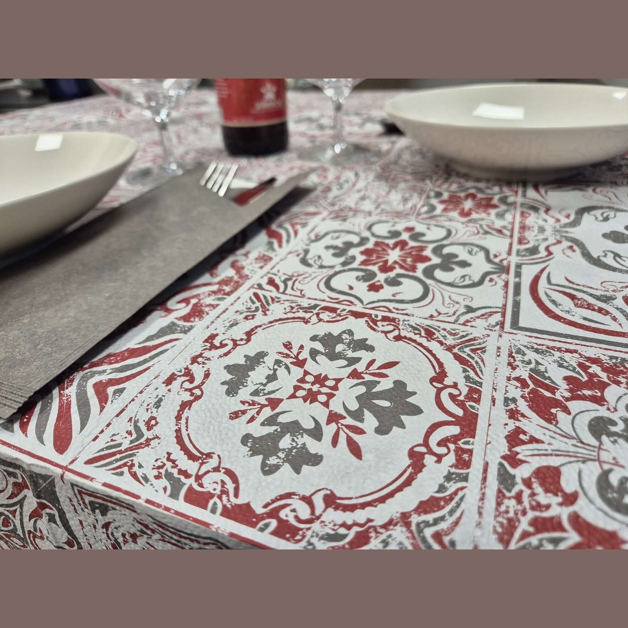 Tovaglia in Carta Azulejos Rossa Goffrata Airwave da mt. 1 x 1 - 200 pz.
