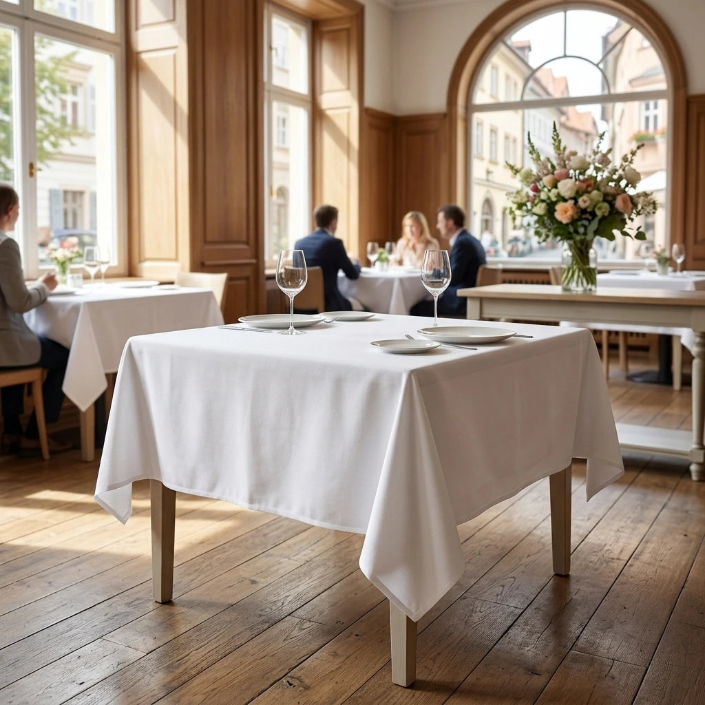 Tovaglia Tnt Bianco Micro cm. 160X160 - 50 pz. | Vorrei che i prodotti selezionati siano ambientati in un bel ristorante luminoso e realistico, tutti i prodotti non dovranno avere alcun bordino e coprire tutto