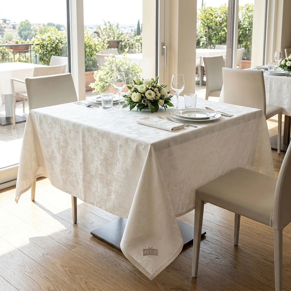 Tovaglia Tnt Bianco Plus cm. 100x100 - 100 pz. | Vorrei che i prodotti selezionati siano ambientati in un bel ristorante luminoso e realistico, tutti i prodotti non dovranno avere alcun bordino e coprire tutto