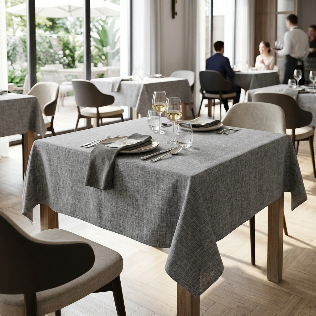 Tovaglia Tnt Ella Grigio Micro cm. 120X120 - 96 pz. | Vorrei che i prodotti selezionati siano ambientati in un bel ristorante luminoso e realistico, tutti i prodotti non dovranno avere alcun bordino e coprire tutto