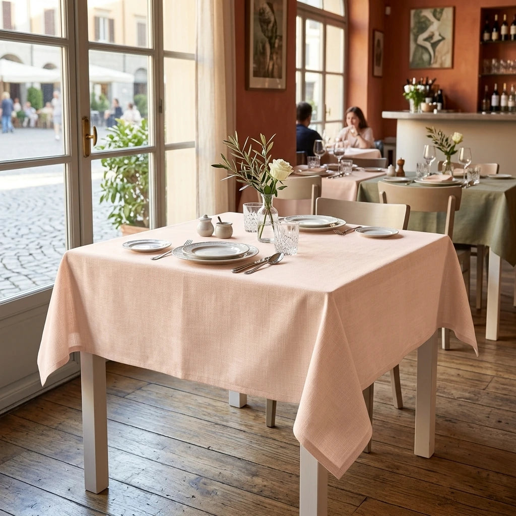 Tovaglia Tnt Gaia Panna Micro cm. 140X140 - 50 pz. | Vorrei che i prodotti selezionati siano ambientati in un bel ristorante luminoso e realistico, tutti i prodotti non dovranno avere alcun bordino e coprire tutto
