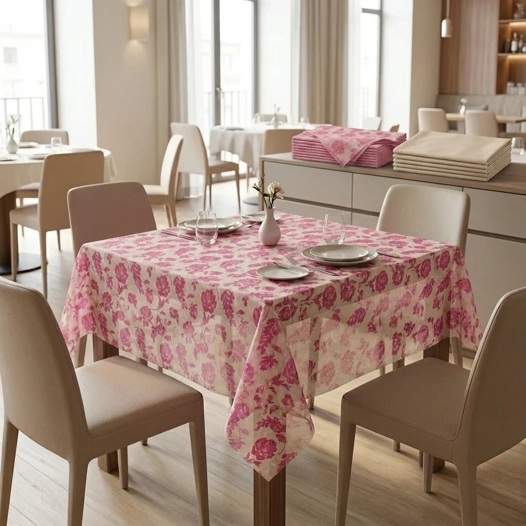 Tovaglia Tnt Garden Fuxia Mono cm. 100X100 - 100 pz. | Vorrei che i prodotti selezionati siano ambientati in un bel ristorante luminoso e realistico, tutti i prodotti dovranno essere leggermente trasparenti in quant