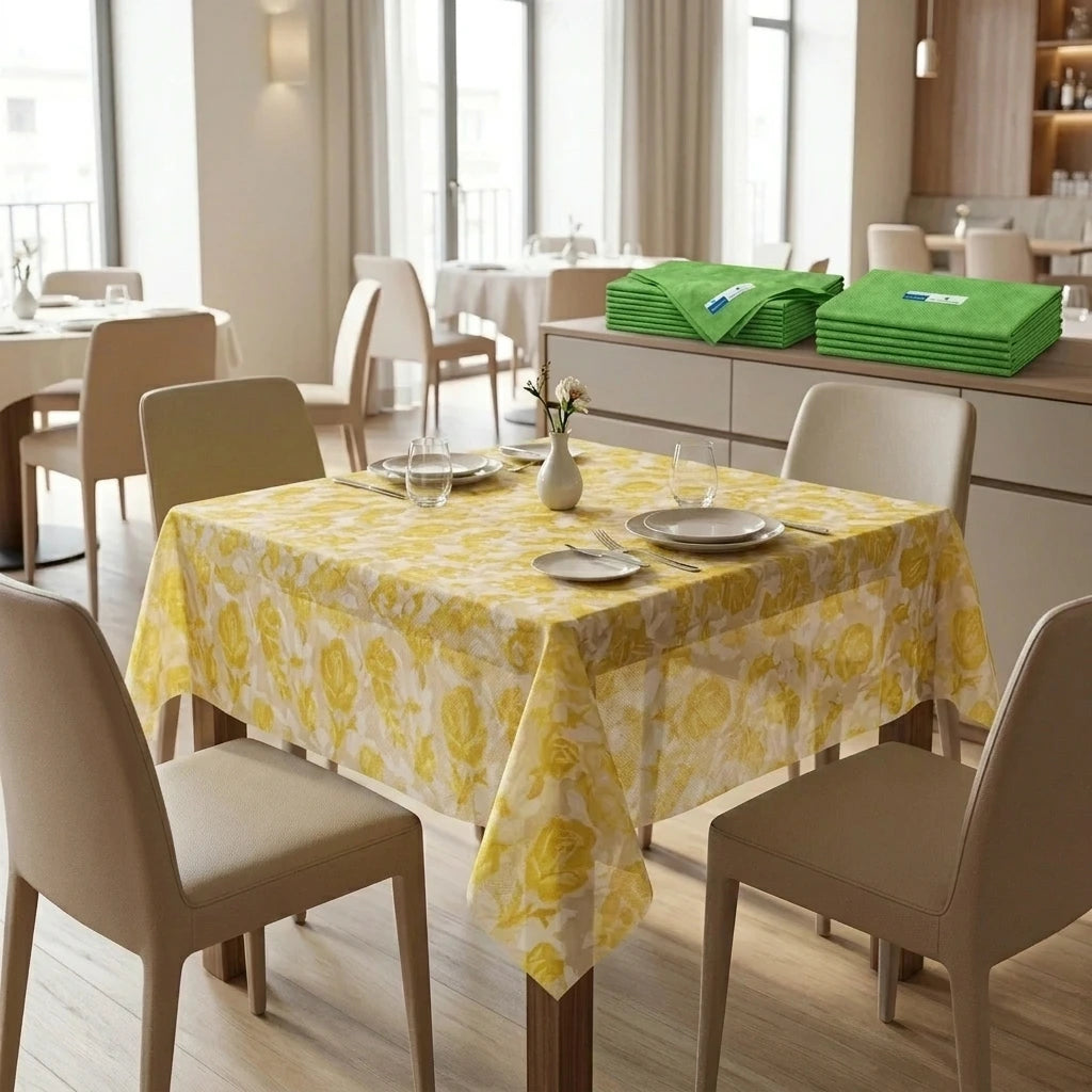 Tovaglia Tnt Garden Giallo Mono cm. 100X100 - 100 pz. | Vorrei che i prodotti selezionati siano ambientati in un bel ristorante luminoso e realistico, tutti i prodotti dovranno essere leggermente trasparenti in quant