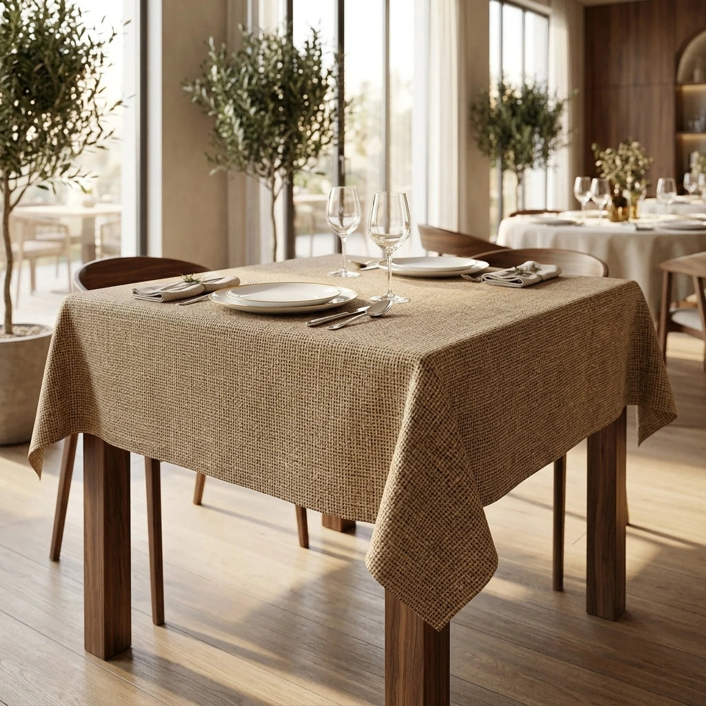 Tovaglia Tnt Jack Natural Plus cm. 100x100 - 100 pz. | Vorrei che i prodotti selezionati siano ambientati in un bel ristorante luminoso e realistico, tutti i prodotti non dovranno avere alcun bordino e coprire tutto