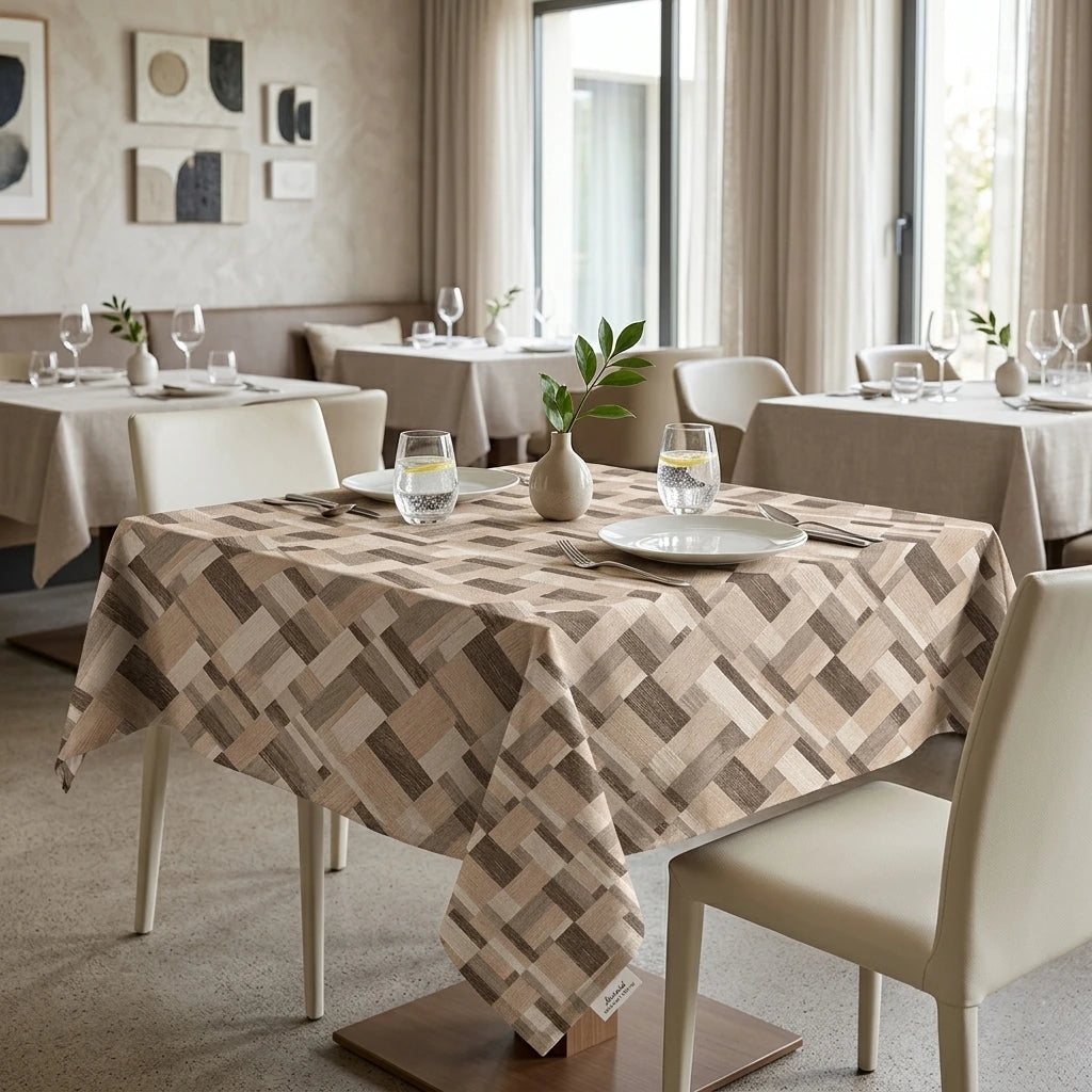 Tovaglia Tnt Kuadra Nocciola Plus cm. 120X120 - 100 pz. | Vorrei che i prodotti selezionati siano ambientati in un bel ristorante luminoso e realistico, tutti i prodotti non dovranno avere alcun bordino e coprire tutto