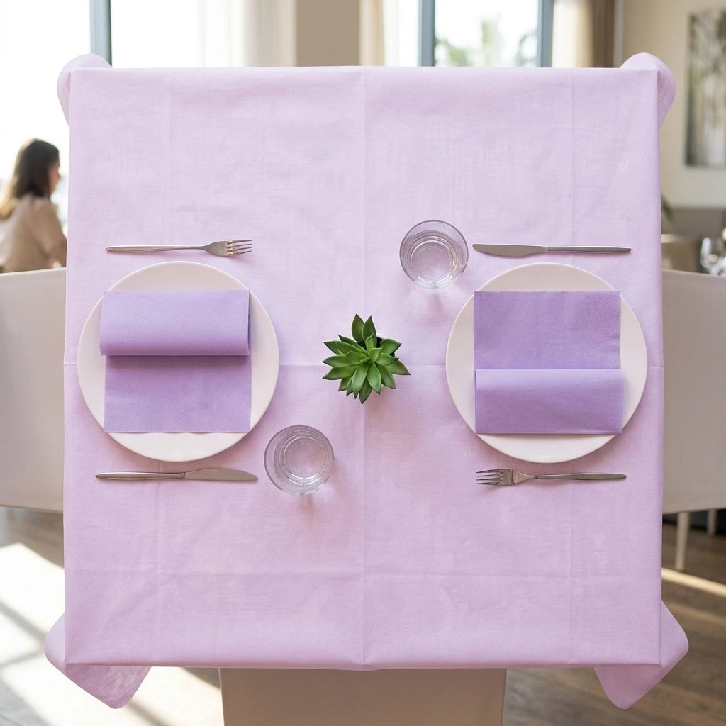 Tovaglia Tnt Lilla Airspun cm. 100X100 - 100 pz. | Vorrei che i prodotti selezionati siano ambientati in un bel ristorante luminoso e realistico, tutti i prodotti dovranno essere leggermente trasparenti in quant