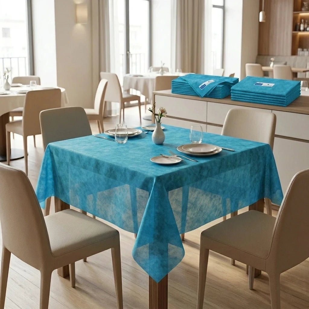 Tovaglia Tnt Mare Airspun cm. 120X120 - 100 pz. | Vorrei che i prodotti selezionati siano ambientati in un bel ristorante luminoso e realistico, tutti i prodotti dovranno essere leggermente trasparenti in quant