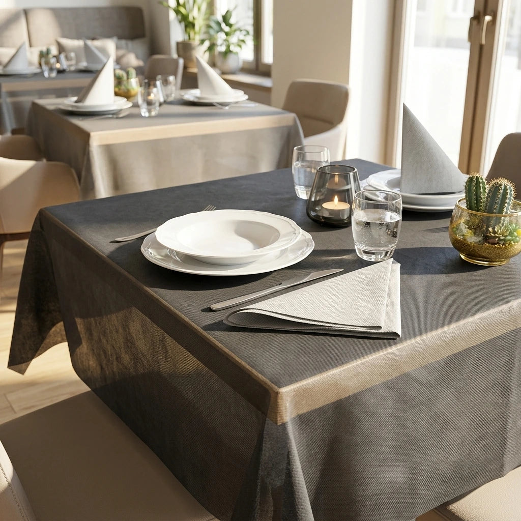 Tovaglia Tnt Nero Ecostrong cm. 100X100 | Vorrei che i prodotti selezionati siano ambientati in un bel ristorante luminoso e realistico, tutti i prodotti dovranno essere leggermente trasparenti in quant