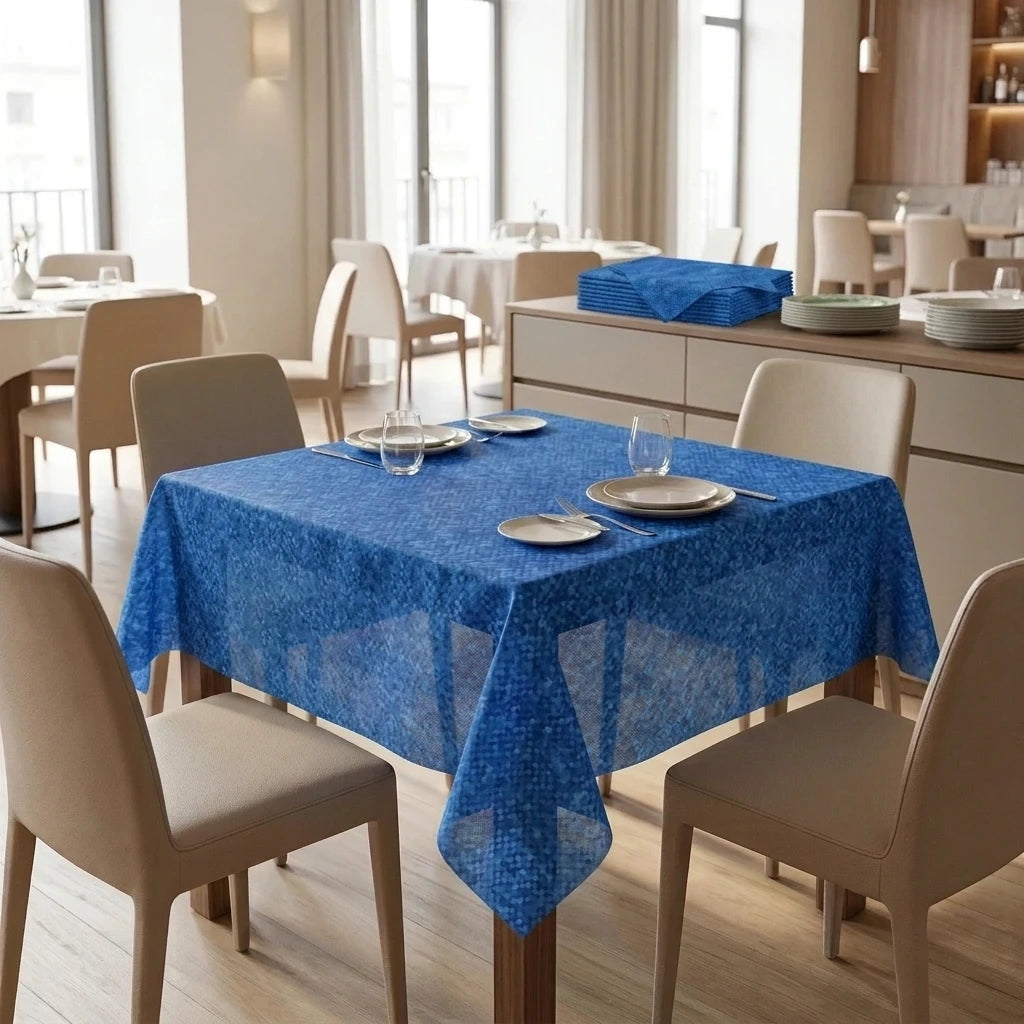 Tovaglia Tnt Oltremare Airspun cm. 120X120 - 100 pz. | Vorrei che i prodotti selezionati siano ambientati in un bel ristorante luminoso e realistico, tutti i prodotti dovranno essere leggermente trasparenti in quant