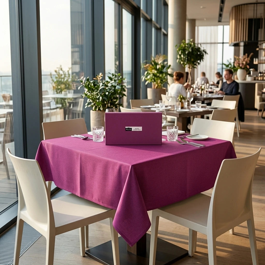 Tovaglia Tnt Prugna Superior cm. 120X120 - 120 pz. | Vorrei che i prodotti selezionati siano ambientati in un bel ristorante luminoso e realistico, tutti i prodotti non dovranno avere alcun bordino e coprire tutto