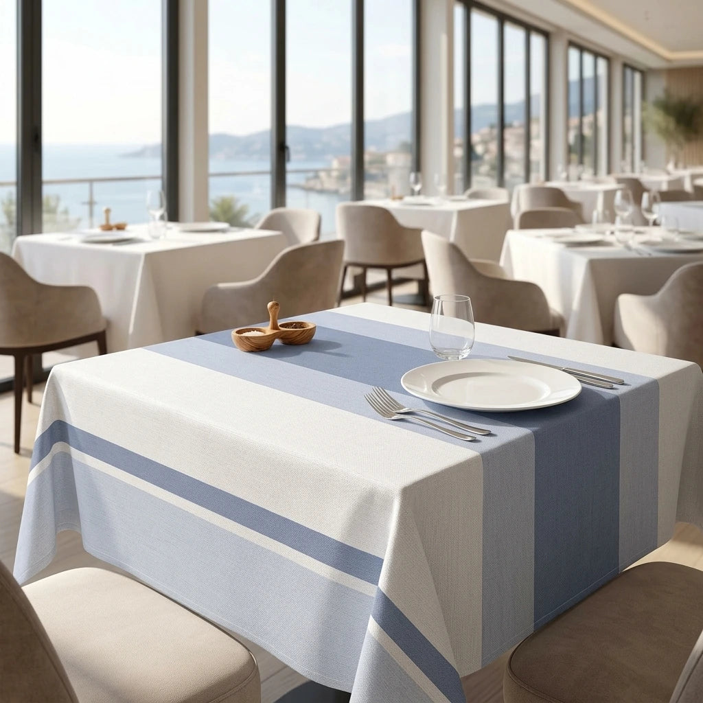 Tovaglia Tnt Stoff Blue Plus cm. 140x140 - 60 pz. | Vorrei che i prodotti selezionati siano ambientati in un bel ristorante luminoso e realistico, tutti i prodotti non dovranno avere alcun bordino e coprire tutto