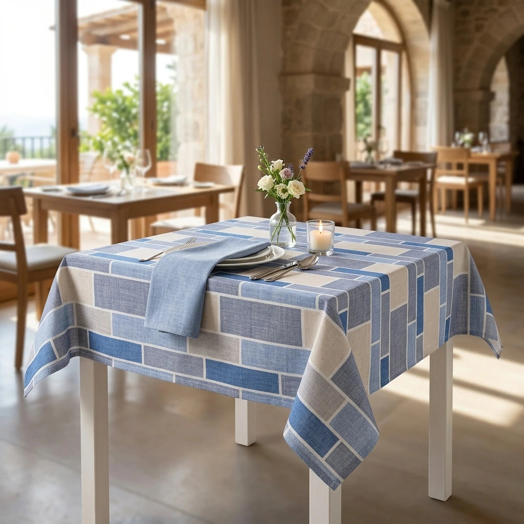 Tovaglia Tnt Urban Blue Micro cm. 100x100 - 100 pz. | Vorrei che i prodotti selezionati siano ambientati in un bel ristorante luminoso e realistico, tutti i prodotti non dovranno avere alcun bordino e coprire tutto