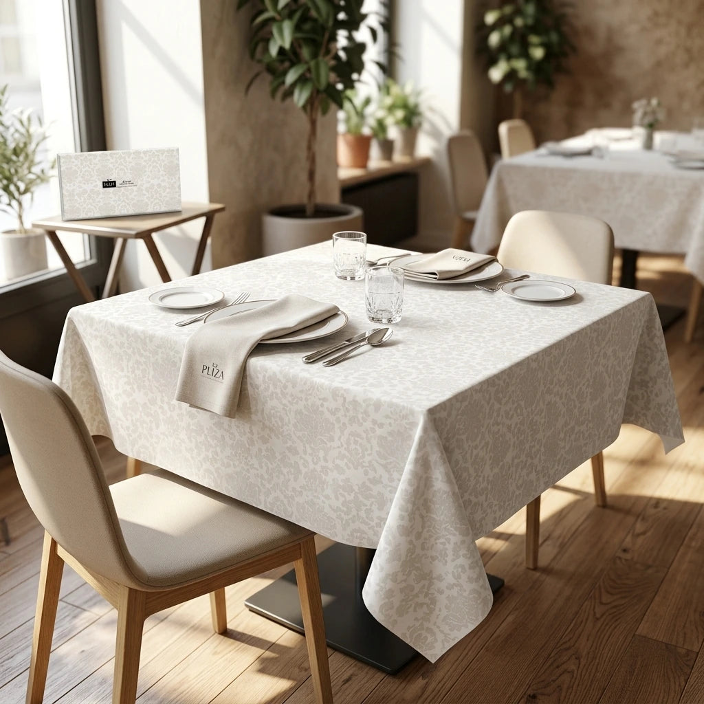 Tovaglia Tnt Victoria Bianco Plus cm. 100X100 - 100 pz. | Vorrei che i prodotti selezionati siano ambientati in un bel ristorante luminoso e realistico, tutti i prodotti non dovranno avere alcun bordino e coprire tutto
