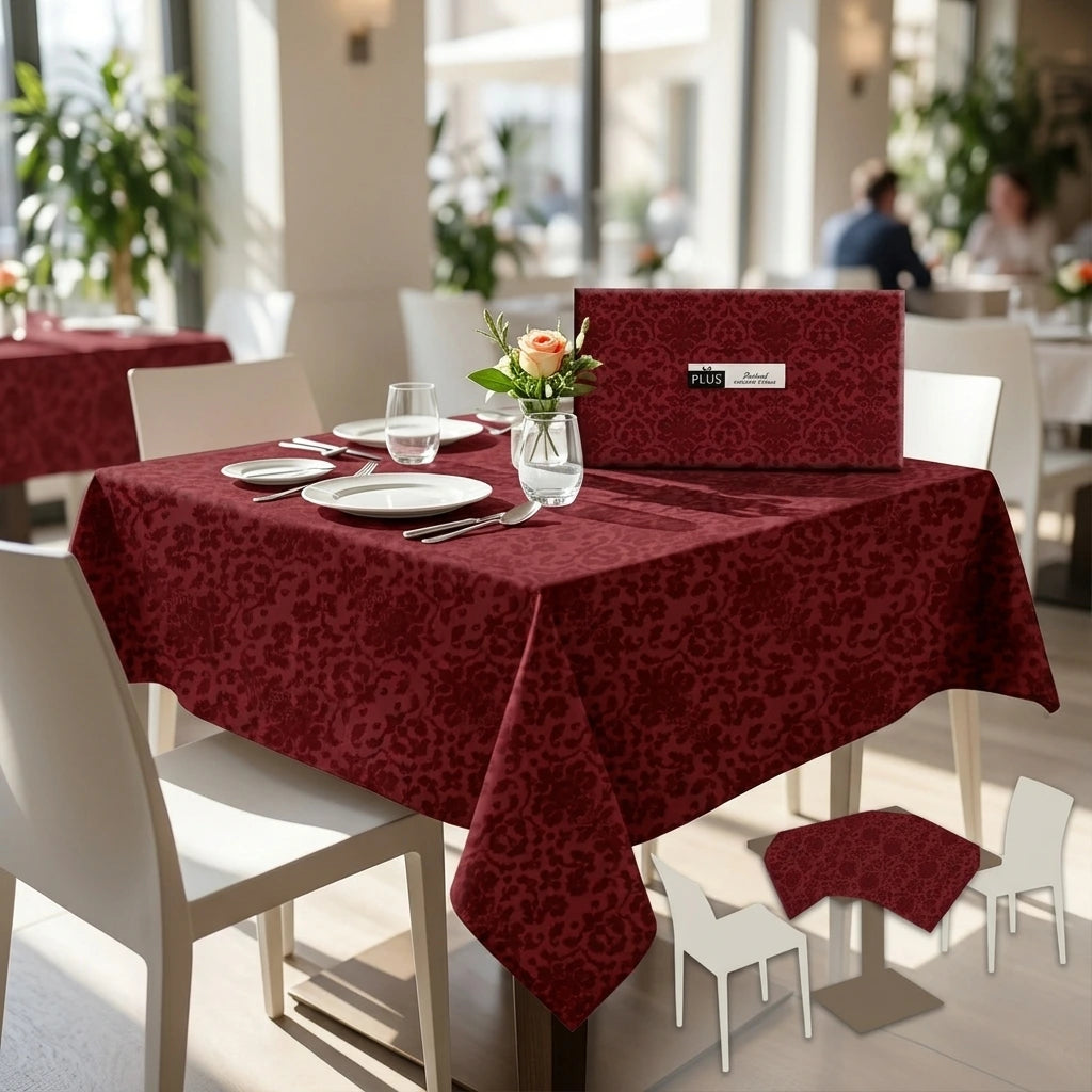 Tovaglia Tnt Victoria Bordeaux Plus cm. 100X100 - 100 pz. | Vorrei che i prodotti selezionati siano ambientati in un bel ristorante luminoso e realistico, tutti i prodotti non dovranno avere alcun bordino e coprire tutto