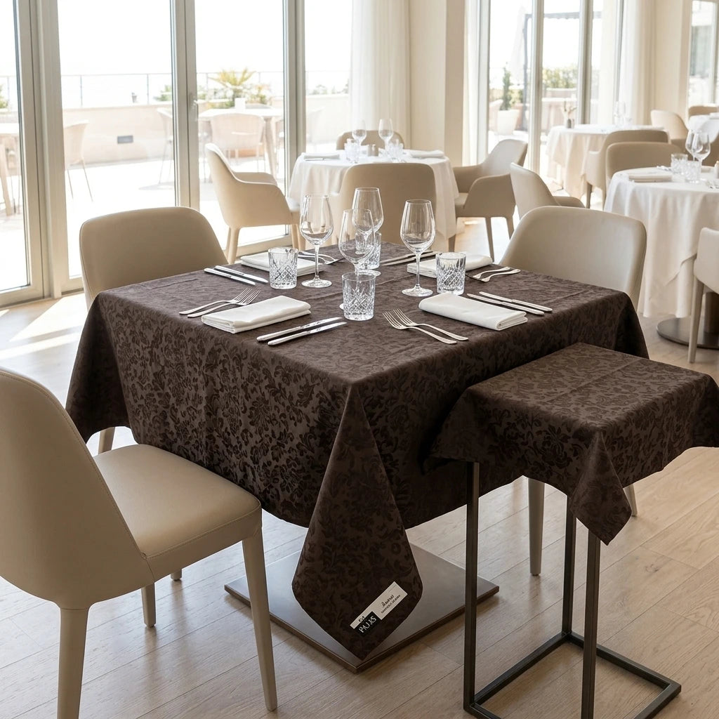 Tovaglia Tnt Victoria Cacao Plus cm. 100X100 - 100 pz. | Vorrei che i prodotti selezionati siano ambientati in un bel ristorante luminoso e realistico, tutti i prodotti non dovranno avere alcun bordino e coprire tutto