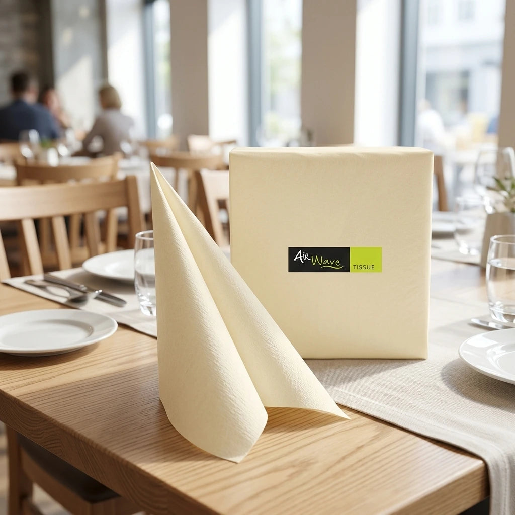 Tovagliolo Crema Airwave cm. 40X40 - 1200 pz. | Vorrei che i prodotti selezionati siano ambientati in un bel ristorante luminoso e realistico, sono tutti tovaglioli monouso in carta pertanto non devono assolu