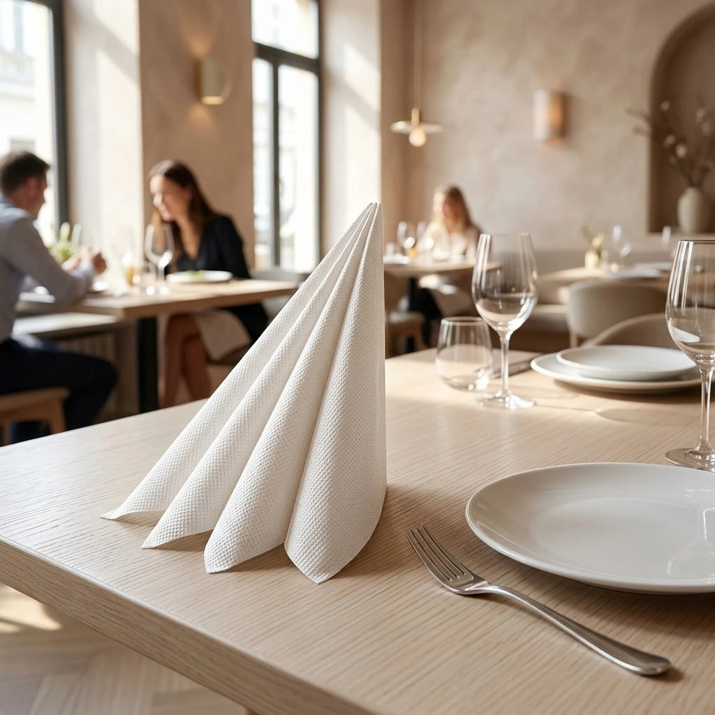 Tovagliolo Doppio Velo Carta Bianca Multisoft Airwave | Vorrei che i prodotti selezionati siano ambientati in un bel ristorante luminoso e realistico, sono tutti tovaglioli monouso in carta pertanto non devono assolu