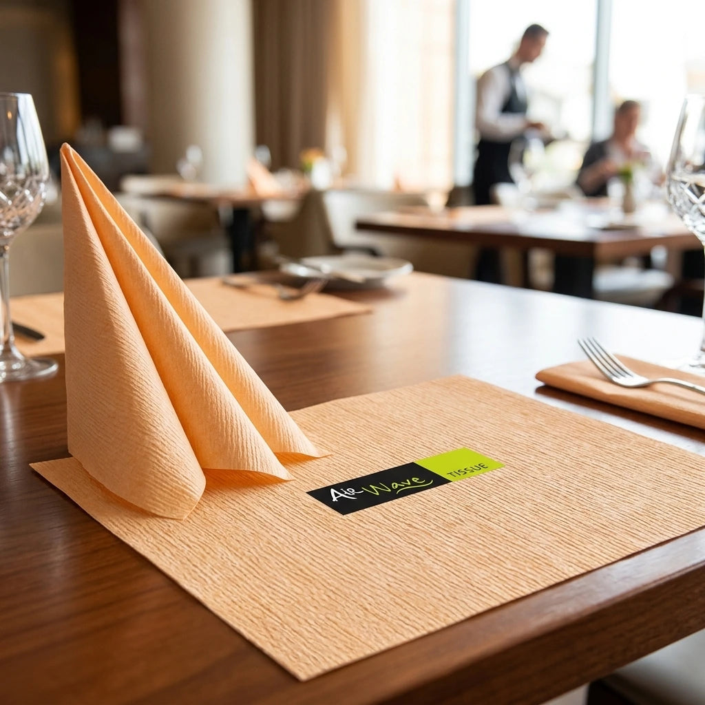 Tovagliolo Jill Arancio Multisoft Airwave cm. 40X40 - 960 pz. | Vorrei che i prodotti selezionati siano ambientati in un bel ristorante luminoso e realistico, sono tutti tovaglioli monouso in carta pertanto non devono assolu