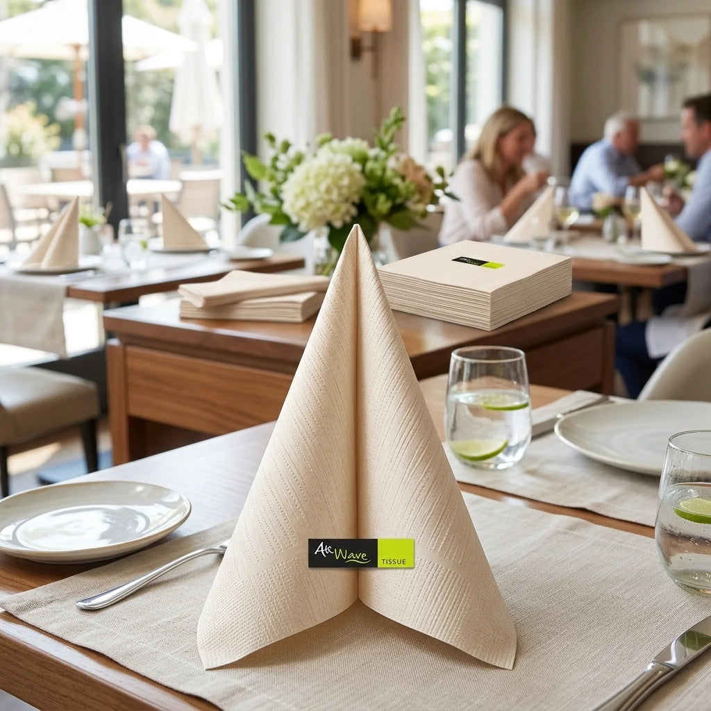 Tovagliolo Jill Avorio Multisoft Airwave cm. 44X44 - 800 pz. | Vorrei che i prodotti selezionati siano ambientati in un bel ristorante luminoso e realistico, sono tutti tovaglioli monouso in carta pertanto non devono assolu