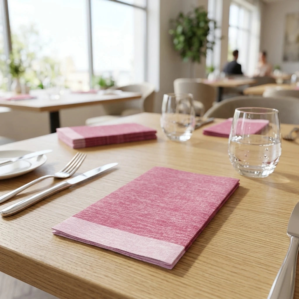 Tovagliolo Jolie Bordeaux Onda Airwave cm. 40X24 - 1200 pz. | Vorrei che i prodotti selezionati siano ambientati in un bel ristorante luminoso e realistico, sono tutti tovaglioli monouso in carta pertanto non devono assolu