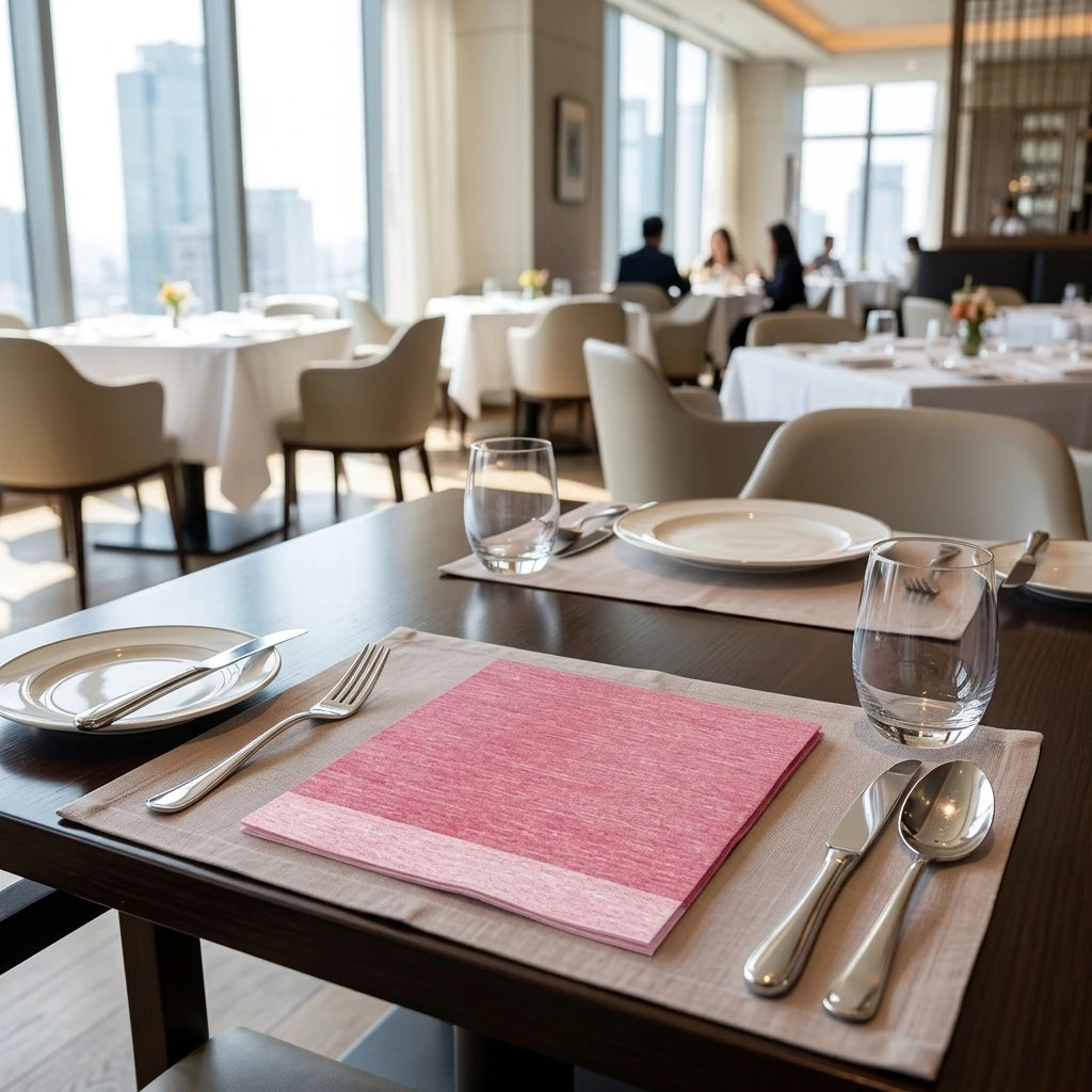 Tovagliolo Jolie Bordeaux Onda Airwave cm. 40X40 - 800 pz. | Vorrei che i prodotti selezionati siano ambientati in un bel ristorante luminoso e realistico, sono tutti tovaglioli monouso in carta pertanto non devono assolu
