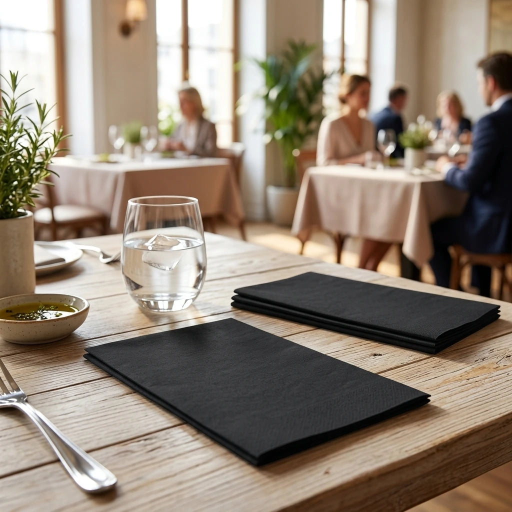 Tovagliolo Nero Airwave cm. 40X30 – 1800 pz. | Vorrei che i prodotti selezionati siano ambientati in un bel ristorante luminoso e realistico, sono tutti tovaglioli monouso in carta pertanto non devono assolu