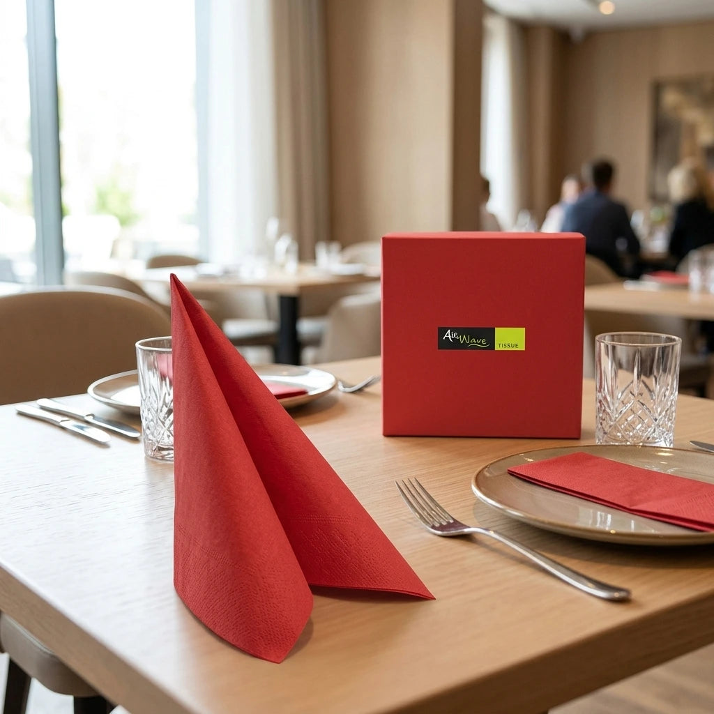 Tovagliolo Rosso Airwave cm. 40X40 - 1200 pz. | Vorrei che i prodotti selezionati siano ambientati in un bel ristorante luminoso e realistico, sono tutti tovaglioli monouso in carta pertanto non devono assolu