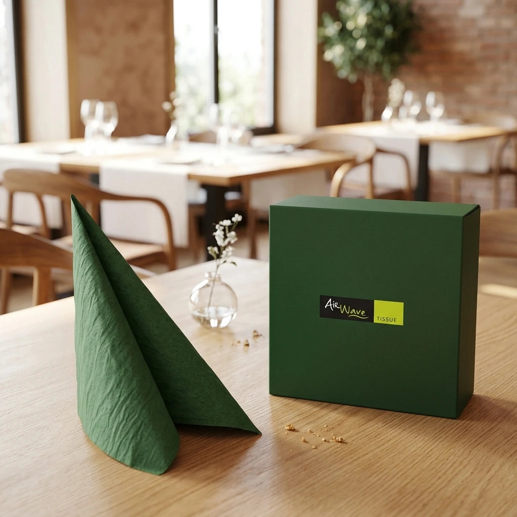 Tovagliolo Verde Airwave cm. 33X33 - 1200 pz. | Vorrei che i prodotti selezionati siano ambientati in un bel ristorante luminoso e realistico, sono tutti tovaglioli monouso in carta pertanto non devono assolu