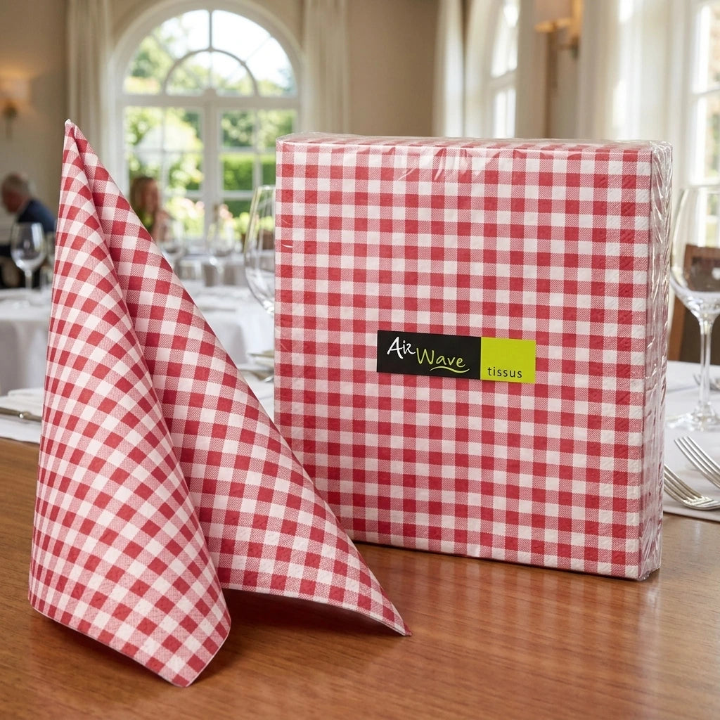 Tovagliolo Vichy Rosso Airwave cm. 33X33 - 1200 pz. | Vorrei che i prodotti selezionati siano ambientati in un bel ristorante luminoso e realistico, sono tutti tovaglioli monouso in carta pertanto non devono assolu