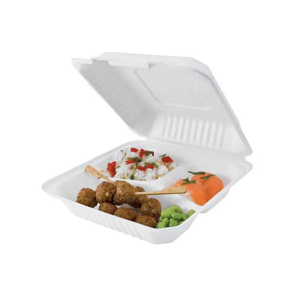 Box in Bagassa Termico a 3 Scomparti - Cartone da 100 pz. cm. 23,6x23,1x8,1h.