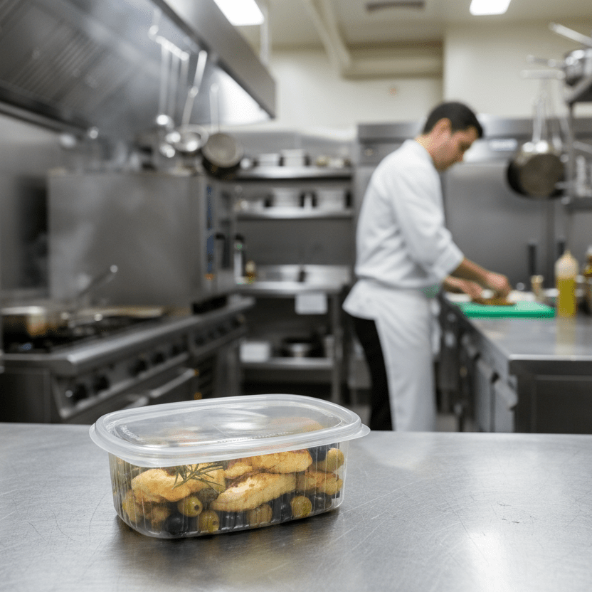 Vaschetta su ripiano acciaio con aiuto cuoco