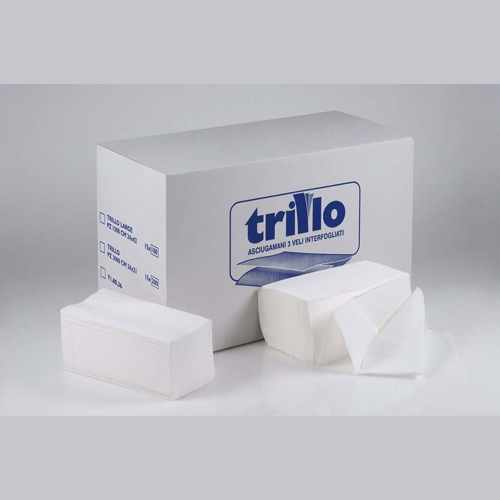 Fogli asciugamani a doppia V in pura cellulosa triplo velo - 1500 pz..